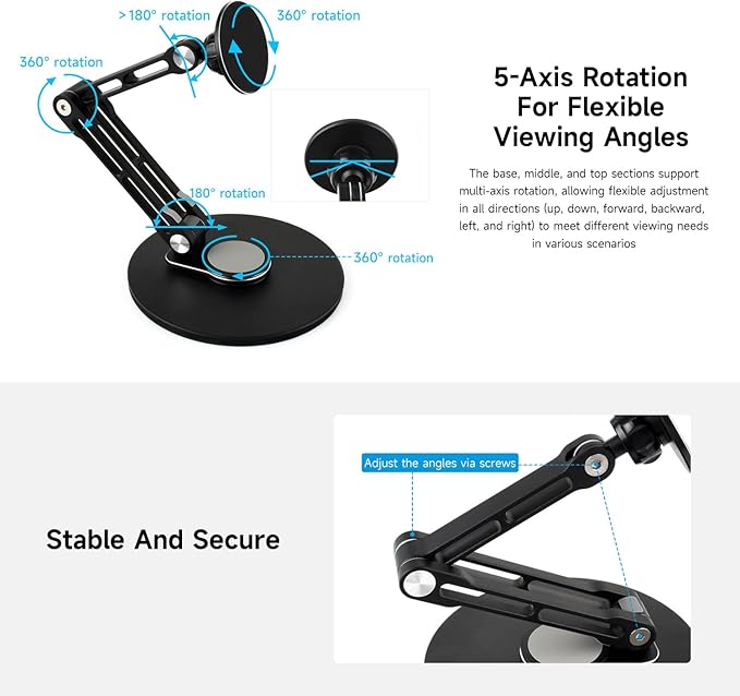 KLAYERS Mini Monitor Stand B,N52 Neodymium Magnet with Metal Rings,Stable Weighted Base,Ergonomic & Foldable Design