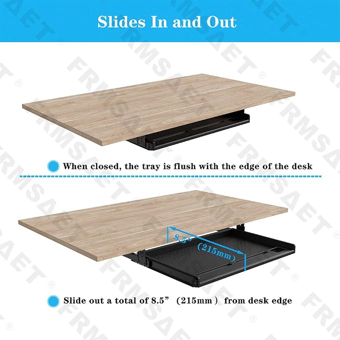 FRMSAET Office Furniture Accessories Keyboard Drawer Under Desk Multipurpose Tray with Adjustable Height Bracket-for Organize Keyboard,Tool,Pencil,Eraser (Large,Black)