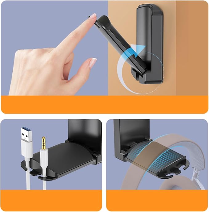 Headphone Stand Holder for Airpods Max,HyperX,Sennheiser,Sticky Headset Hanger Adhesive Headphone Holder Hook Mount,Headset Stand Clip Under Desk,Earphone Clamp for Airpods Max (Black 1 Pack)