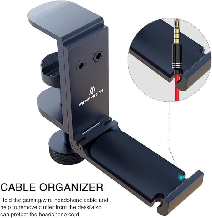 2Pack Upgrade Foldable Headphone Stand Under Desk PC Gaming Headset Hanger Holder Hook Clamp with Built in Cable Clip Organizer Space Save Mount Fold Upward Not in Use, Universal Fit, Black