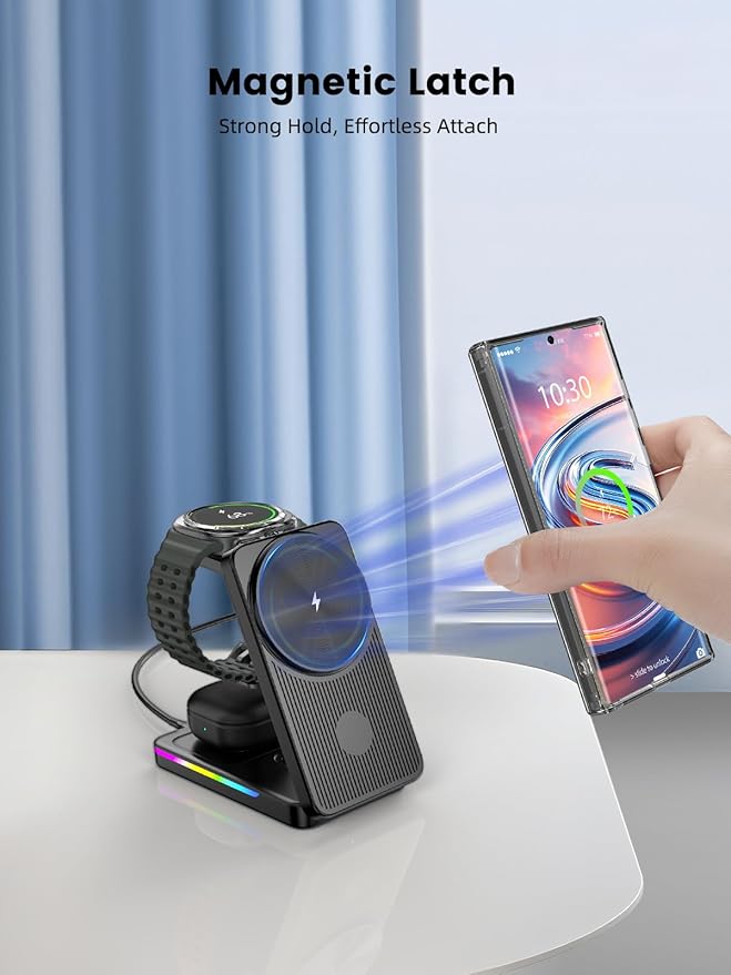 Magnetic Wireless Charger for Samsung Galaxy S26 Ultra, 3 in 1 Wireless Charging Station for Samsung Watch 8, Travel Foldable MagSafe Charger Stand for Android S25 Ultra/Z Fold/Z Flip 7, Buds 4 Pro