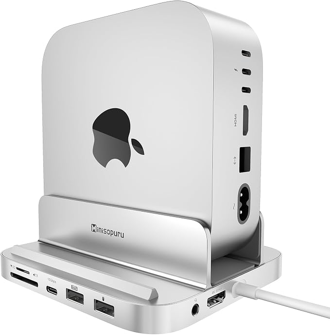 Minisopuru MINI218B MAX Mac mini M4 Dock with 4K@60 HDMI, 8TB M.2 NVMe SSD Enclosure,10Gbps USB C/A Mac mini M4 Hub, TF& SD, 2X USB A 2.0, Audio, Aluminum Vertical Stand for Mac mini M4/M4 Pro 2024