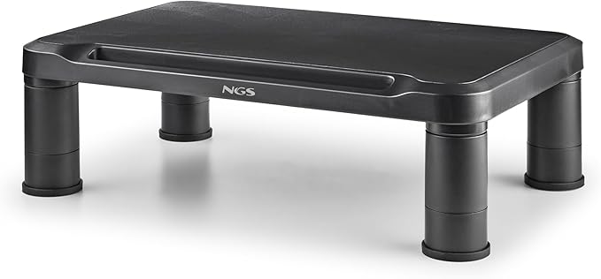 NGS Screen Stand ??Ergonomic Monitor Stand with 3 Adjustable Heights, Non-Slip Feet, Storage Space, ABS Plastic Resistant up to 20 kg, 38 x 24 x 11.5 cm