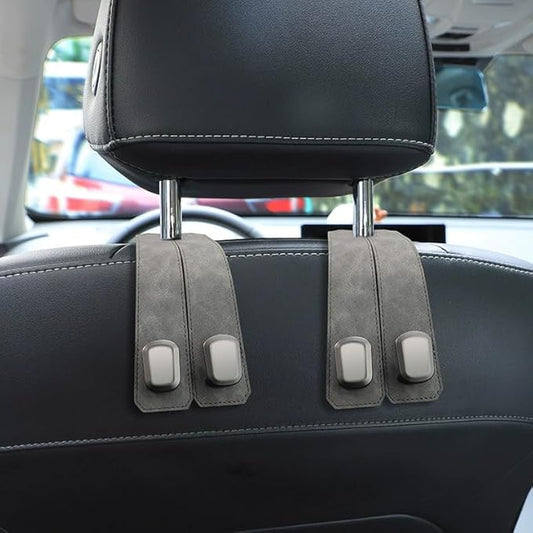 Car Seat Headrest Double Hooks Organizer 1-4 Pack – Heavy Duty Leather & Metal Hook for Bags, Purses, Wallets – Phone Mount – Fits Most Vehicles (grey-2pcs)