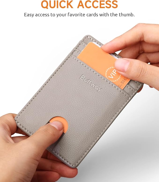 Buffway Mens Slim Wallet, Minimalist Thin Front Pocket Leather Credit Card Holder with RFID Blocking for Work Travel | Minimalist, Thin, Front Pocket, Credit Card Holder, RFID Blocking, for Work Travel