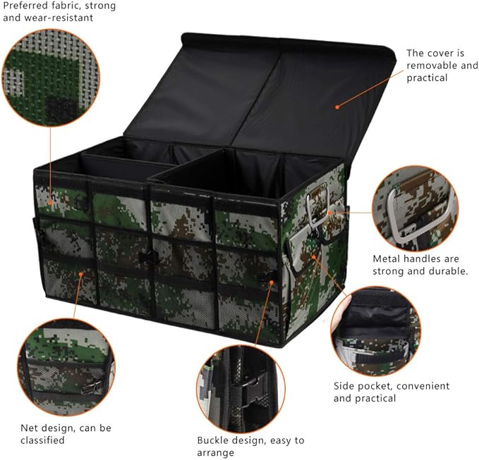 Car Trunk Organizer Collapsible Portable Multi Compartments Organizer with Non Slip Straps for SUV Truck Auto Vehicle Car Auto Minivan (Large covered, Camouflage)