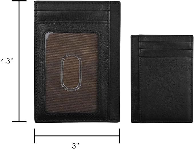 ili New York Genuine Leather Slim RFID Card Holder for Men - 7 Slots, Clear ID Window with Thumb Slide, Compact 4.5" x 3", Minimalist Credit Card Holder for Front or Back Pocket - Black