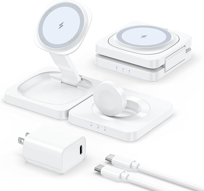 2026 Magnetic Wireless Charging Station - ADADPU 3 in 1 Foldable Charger Stand for Multiple Apple Devices, Travel Charging Pad for iPhone 17 16 15 14 13 12 Pro Max Plus, for Apple Watch AirPods