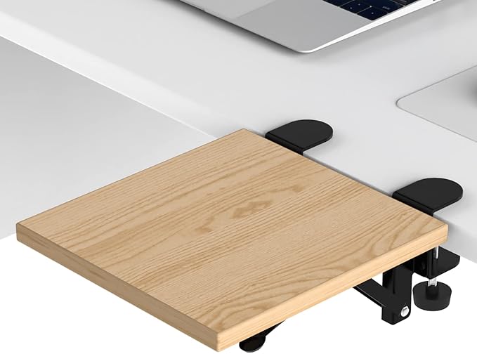 Sisyphy Ergonomics Desk Extender Tray, 9.5x9.1" Punch-Free Clamp on, Foldable Keyboard Drawer Tray, Table Mount Arm Wrist Rest Shelf, Computer Elbow Arm Support