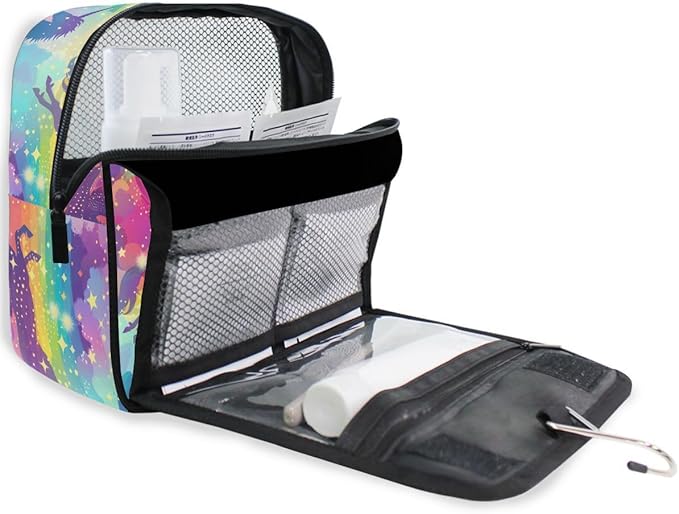 senya Hanging Travel Toiletry Bag Cute Kit Makeup Case Cosmetics Organizer for Men Women (Rainbow Winged Unicorn)