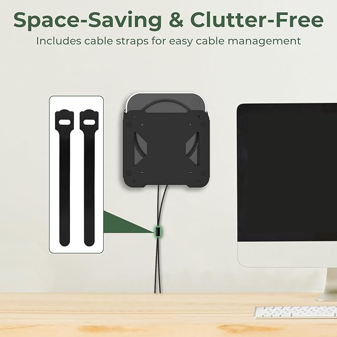 4-in-1 Mount for Mac mini M4/ M4 Pro, VESA Mount/Under Desk Mount/Wall Mount/Attach to Monitor Arm Mount, All-in-One Space Saving Mounting Bracket with Cable Management Straps