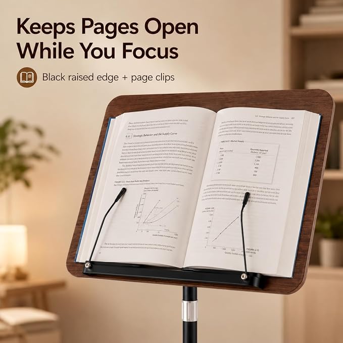 Rolling Book Stand with Wheels, Adjustable Sheet Music & Reading Stand | 16.5 x 11.8 in panel | 19-57 in adjustable height | 360° angle | Lockable wheels | For books, music, tablets