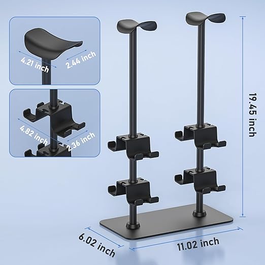 MANMUVIMO Headset Stand Controller Holder for 2 Headset and 8 Controller, Headphone Stand Gaming Controller Holder for PS5 Xbox Airpods Beats Bose, Gaming Room Accessories, Gamer Gifts for Men