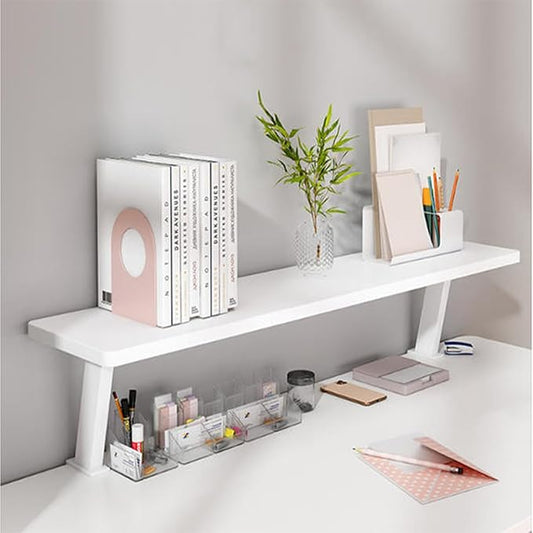 23.6x7.8in Clamp on Desk Shelf, Adjustable Desktop Organizer Extension Bookshelf Above Storage Rack Accessories Space Saving for Home Office Organization, White