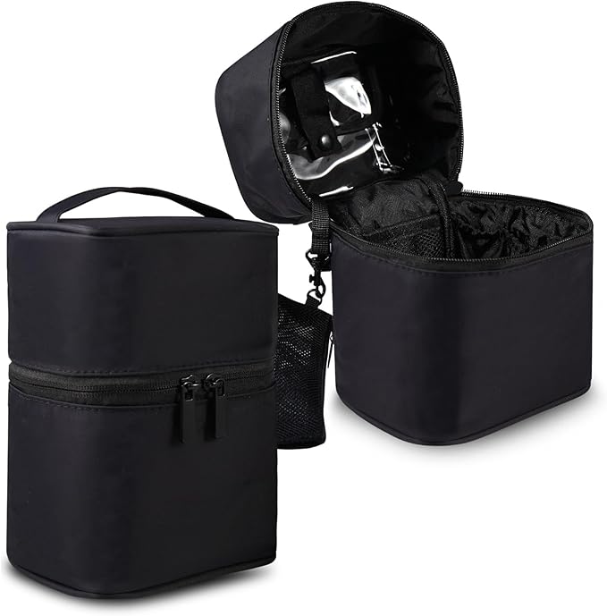 Makeup Bag Travel Cosmetic Bag 7.5x5.5x4.4 Inch Makeup Brush Holder Organizer Cute Portable Artist Toiletry Storage Bag Cosmetics Case for Women (Black)