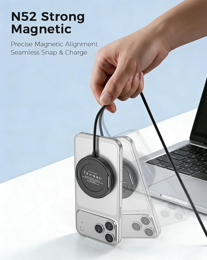 25W Magnetic Wireless Charger, Qi2.2 Fast Wireless Charging Pads with Kickstand,MagSafe Charger for iPhone 17/16/15/14/13/12 Series & AirPods 4/3/2/Pro, Samsung S26 S25 Series, Google Pixel 10