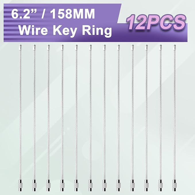 12 Pack 6" Key Ring Wire Keychain Cable Keyring Keychain Holder Clips Large Loops for Car Keys Tags, Luggage Bag Tags, Crafts (Silver, 2mm)
