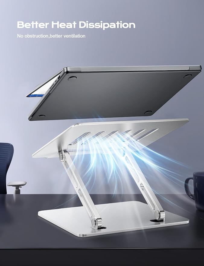 LOXP Adjustable Laptop Stand, Portable Laptop Riser, Aluminum Laptop Stand for Desk Foldable, Ergonomic Computer Notebook Holder for Desk, Office Desk Accessories (10-15.6'')- Silver