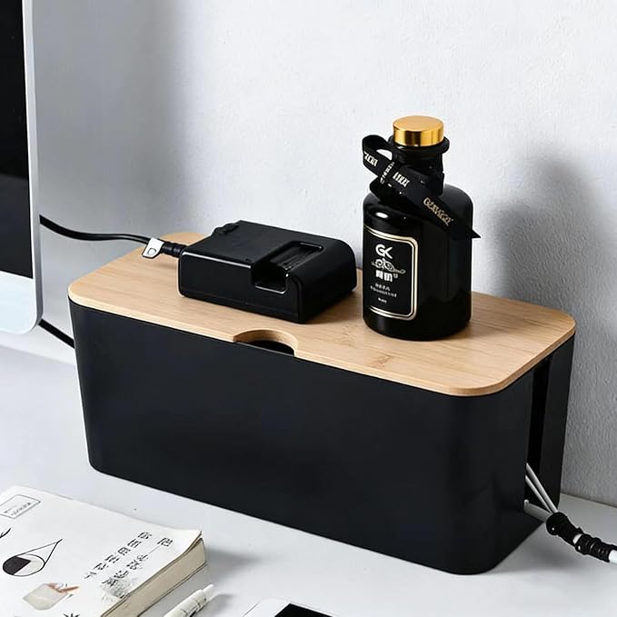Vehamljyn Cable Management Box Wire Organizer for Home Desk Power Strip Hiding (Black)