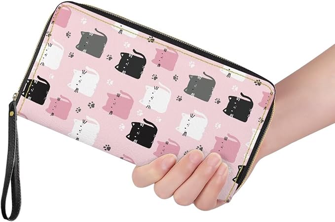 Bulopur Cute Cat Kitten Wristlet Wallet for Women Slim Thin RFID Blocking Credit Card Wallets Long Bifold PU Leather Card Holder Organizer Clutch Billfold with Zipper Ladies Girls Gift