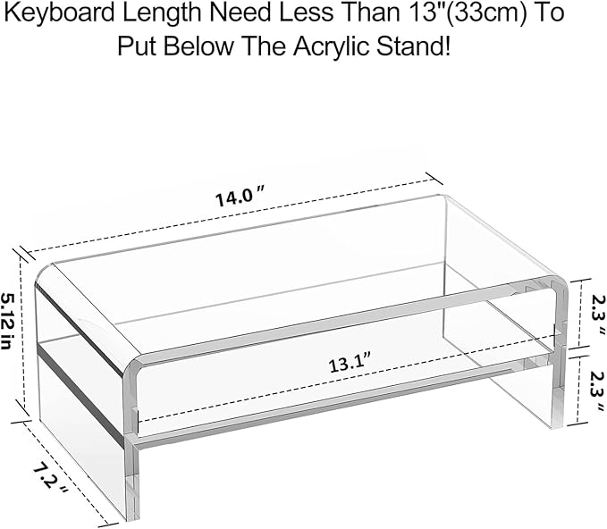 Egchi Acrylic Monitor Stand, 2 Tiers Clear Monitor Riser Computer Stand for Office, Home, Office, 5.12 Inches Hight PC Desk Stand for Keyboard Storage, Premium Platform for Laptop Printer TV Screen