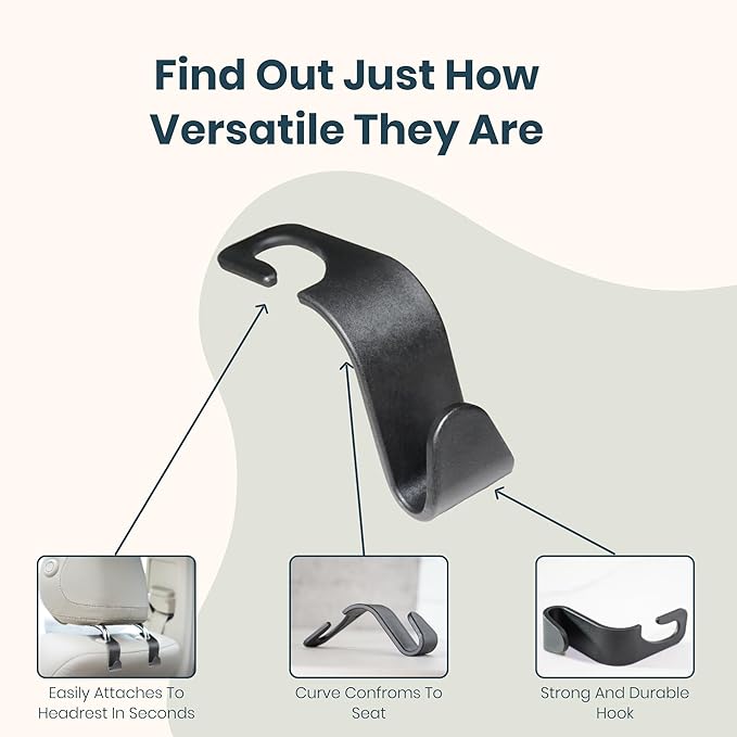 Universal Car Seat Headrest Hooks - 4-Pack, Black S-Type Hangers for Handbags, Purses, Coats - Storage Organizer for All Vehicles