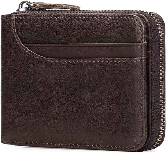 GOIACII Wallets for Men Genuine Leather Front Pocket Wallet RFID Zip Around Bifold Credit Card Holder | RFID, Zip Around, Bifold, Credit Card Holder