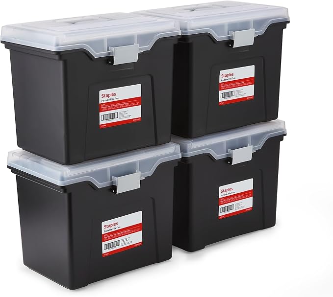 STAPLES File Box File Portable Tote, Letter Size, Black, 4/Carton