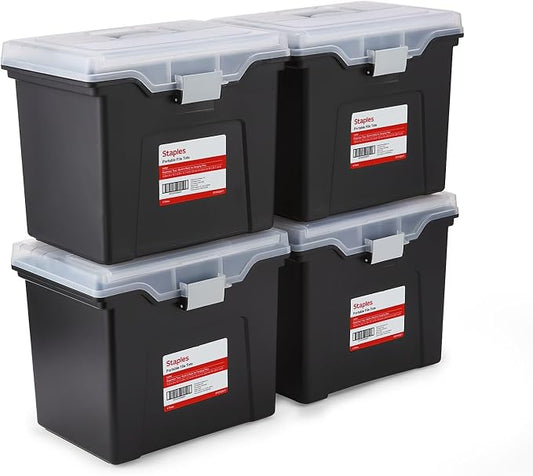 STAPLES File Box File Portable Tote, Letter Size, Black, 4/Carton