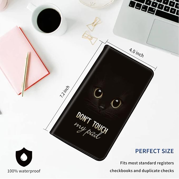 Checkbook Cover - Premium Leather Standard Duplicate Register Check Card Book Holder Wallet with RFID Blocking Function for Girl Men Women,Cat Eye Don't Touch