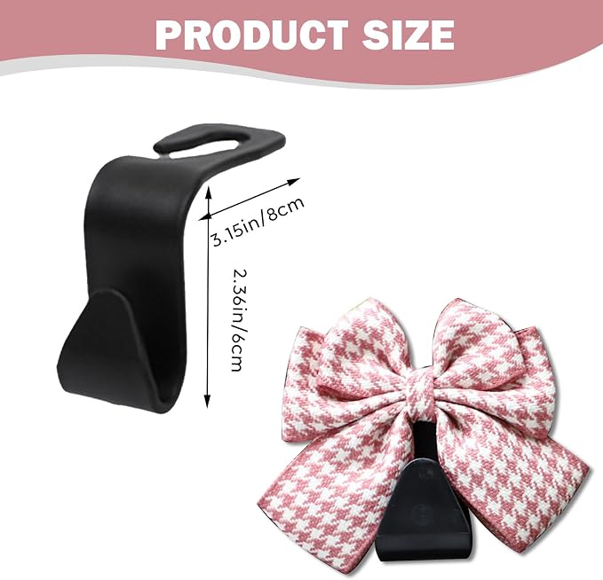 2PCS Car Seat Headrest Hooks, Cute Bow Vehicle Rear Seat Bracket Hook for Purses and Bags, Automotive Purse Hook Hanger, Universal for SUV, Sedan, Truck (Pink)
