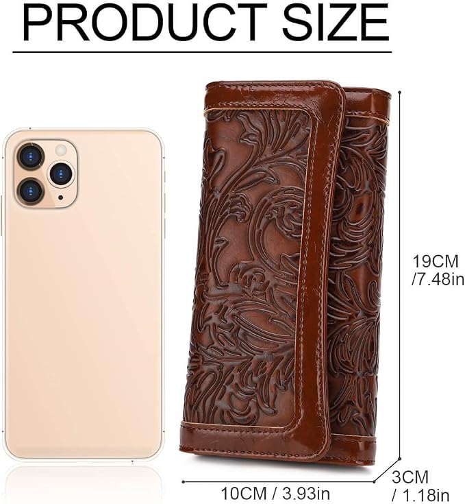 MEITRUE Women's Wallet Leather RFID Blocking Trifold Ladies Purse Embossed long Clutch Card Holder Phone Checkbook Organizer