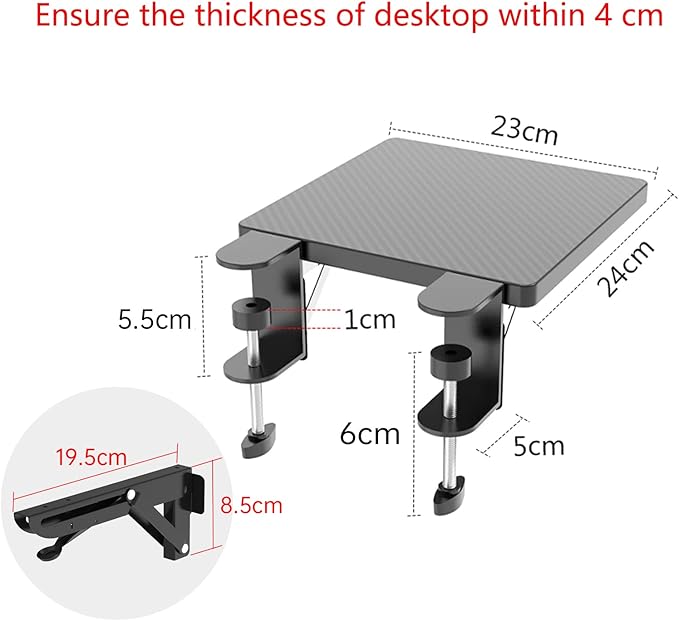Ergonomics Desk Extender Tray, 9.5x9.1" Punch-Free Clamp on, Foldable Keyboard Drawer Tray, Table Mount Arm Wrist Rest Shelf, Computer Elbow Arm Support