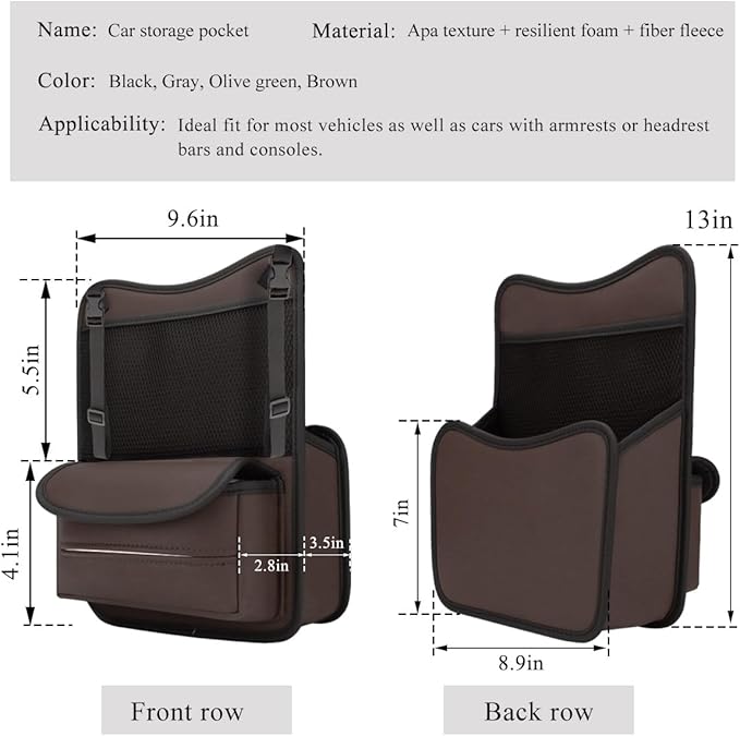 DXNQ Car Organizer Storage Between Seats, Leather Large Capacity Automobile Handbag Hanging Store Content Bag, Auto Console Organizer Holder for Snack Phone Document Storages, Car Accessories (Brown)