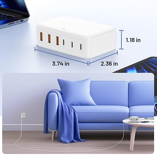 USB C Fast Charger Block, 100W GaN 6 Port Type C Charging Station Hub,Wall Charger Power Strip Adapter Plug Cube Brick Box for Apple iPhone 17 16 15 14 13 12 Pro Max/iPad/Pixel/Samsung Galaxy S25 S24