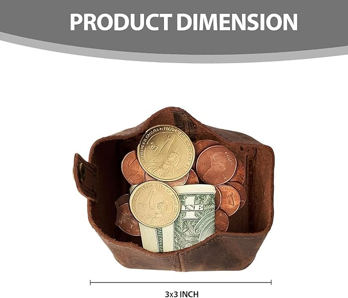 Full Grain Vintage Brown Leather Mini Coin Pocket | Leather Coin Pouch |Change Holder for Men & Women (Brown)