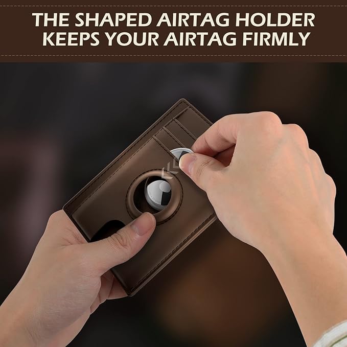 typecase Slim Minimalist Card Mens Wallet for AirTag, Front Pocket Premium Crazy Horse Leather Wallet with AirTag Holder, RFID Blocking Cash Credit Card Wallet Compatible with AirTag (Brown)
