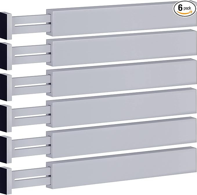 Adjustable Bamboo Drawer Divider Organizers - 6 Pack Large Expandable Drawer Organization Separators for Kitchen Utensils, Dresser, Bedroom, Bathroom, Baby Drawer, Office - 17.5” to 22" (Gray)