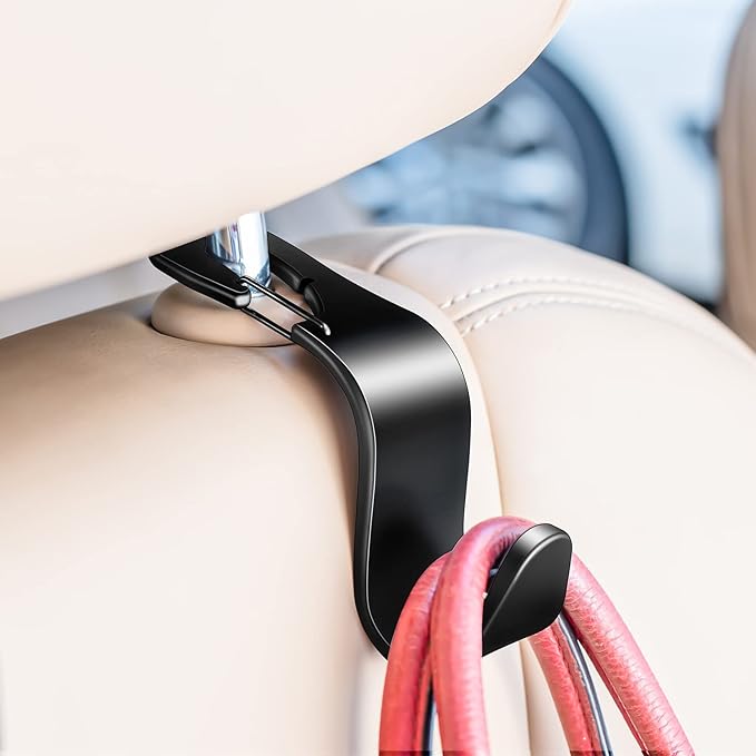 4 Pack Car Back Seat Headrest Hook Hanger for Purse Grocery Bag Handbag Hat, Purse Hook for Car with Clip