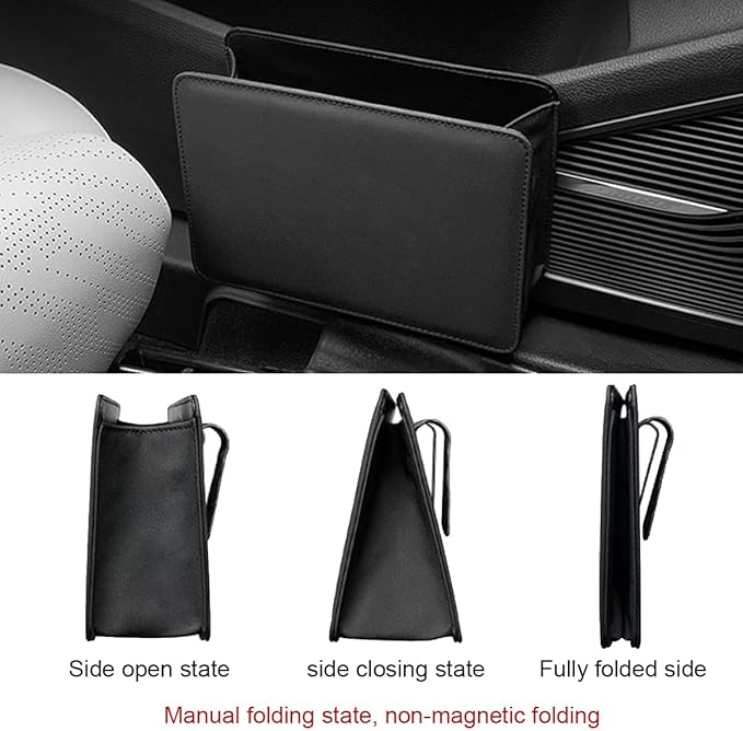 Car Trash Can, Auto Leather Trash Bin Garbage Organizer Holder with One Roll Trash Bag, Mini Foldable Dustbin Storage Bag Container, Multi-Function Trash Box for Car SUV (Black)