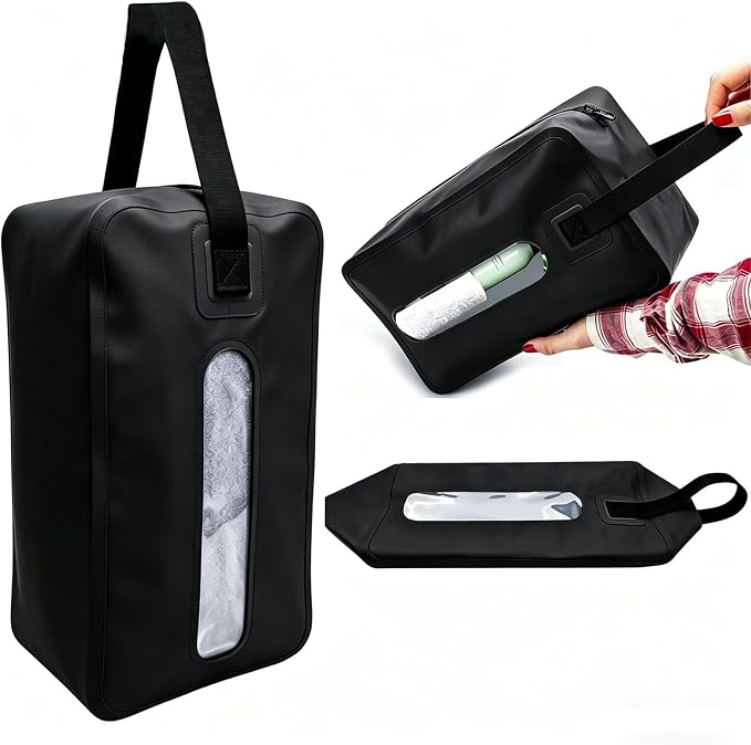 Waterproof Wet Dry Bag, Flattenable Compression Travel Toiletry Bag, Leakproof Foldable Storage Pouch for Swimsuit Towel Gym Clothes, Portable Cosmetic Organizer for Men Women Luggage (Black)