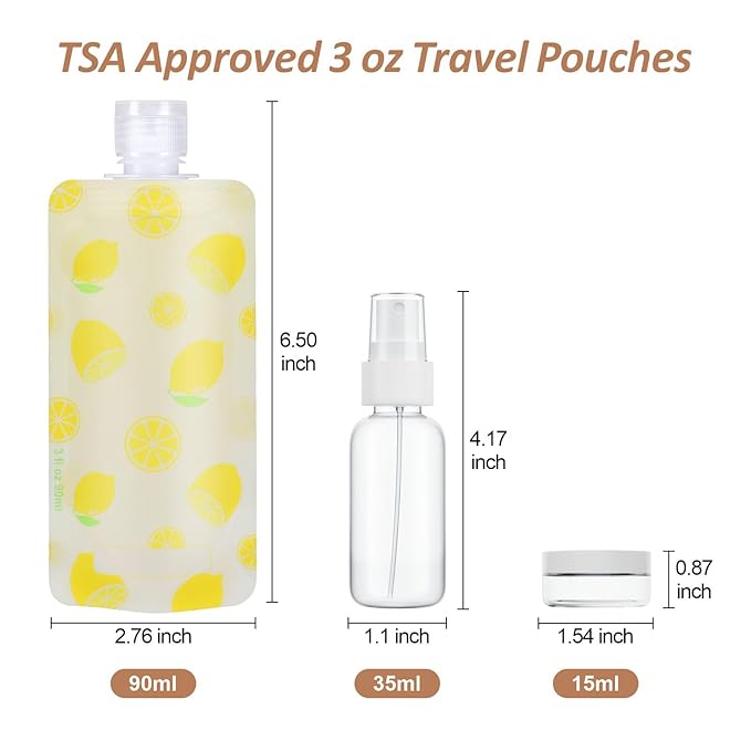 PACKISM 13 Pack Travel Pouches for Toiletries, 3 oz TSA Approved Liquid Containers, Leak Proof Squeeze Bags for Cruise & Camping, Space Saving Refillable Carriers, Brilliant Yellow Lemon