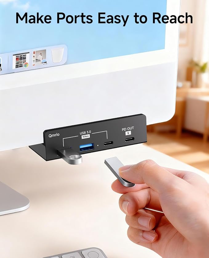 USB-Hub Clamp with Type-C PD 85W Port, 2 USB-A Data Ports, 1 USB-C Port (Black)