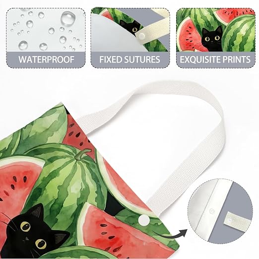 Black Cat Car Trash Bag, Watermelon Car Trash Bag Hanging, Watermelon Accessories, Summer Decor Waterproof Cars Back Seat Hanging Organizer Garbage Can for Vehicle Travelling Camping