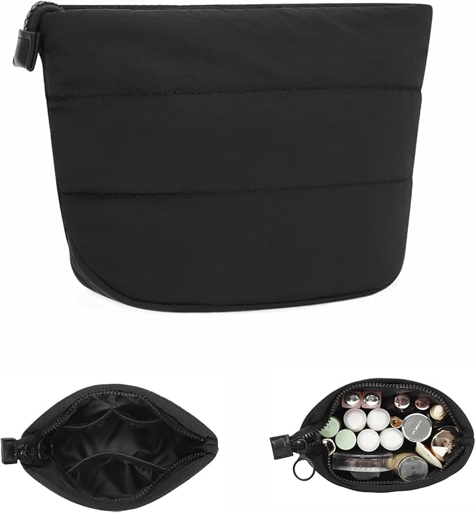 Travel Cosmetic Bag for Purse, Portable Small Makeup Pouch Organizer with Accessories, Traveling Compact Car Bag for Essentials with Compartments, Compact Toiletry Bag for Trip, Office, Home - Black