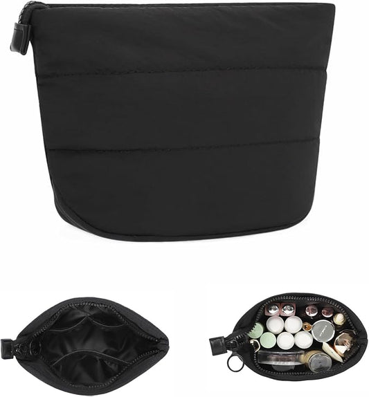 Travel Cosmetic Bag for Purse, Portable Small Makeup Pouch Organizer with Accessories, Traveling Compact Car Bag for Essentials with Compartments, Compact Toiletry Bag for Trip, Office, Home - Black