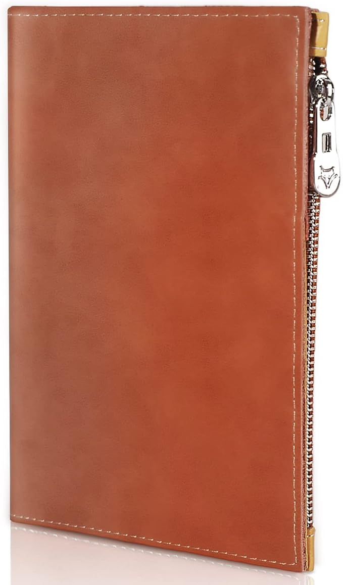 Slim Passport Holder for Man & Women, Compact Leather Passport Wallet with Card Holders SIM Slots and Zippered Pocket, for Secure Traveling and Documentation Organizer (Brown)
