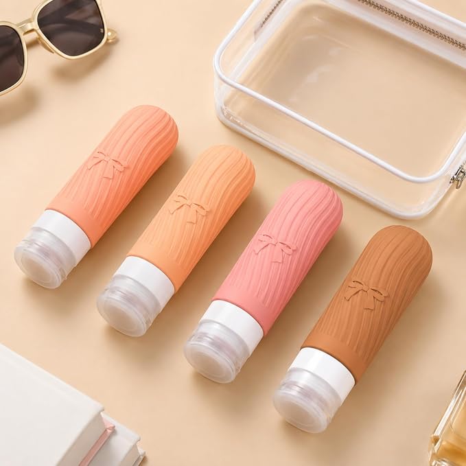 TSA Approved Travel Bottles 4-Pack, 3oz Silicone Travel Bottles for Toiletries, Refillable Travel Containers for Toiletry, Travel Shampoo and Conditioner Bottles for Vacation, Business, Camping