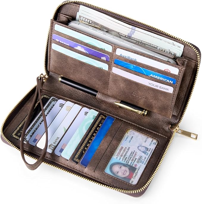 CLUCI Women Wallet Large PU Leather Wristlet Purse for Women RFID Blocking Zip Around Card Holder Ladies Travel Clutch | RFID, Bifold, Wristlet, Large
