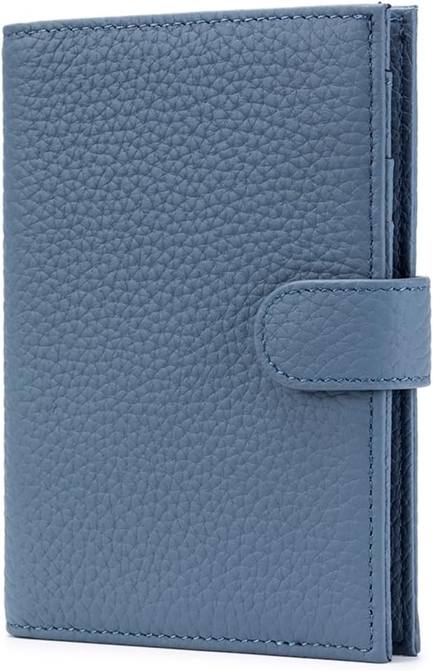 Leather RFID Blocking Passport Holder for Travel Women | Multiple Slim Passport Wallet for Women with Card Slots, Zipper Coin Pocket, Travel Passport Cover Case Gift Ready Denim Blue